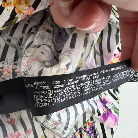 Zara‎ Top Womens X Small Black White Stripe Floral Halter Knotted Open Back - Picture 5 of 8